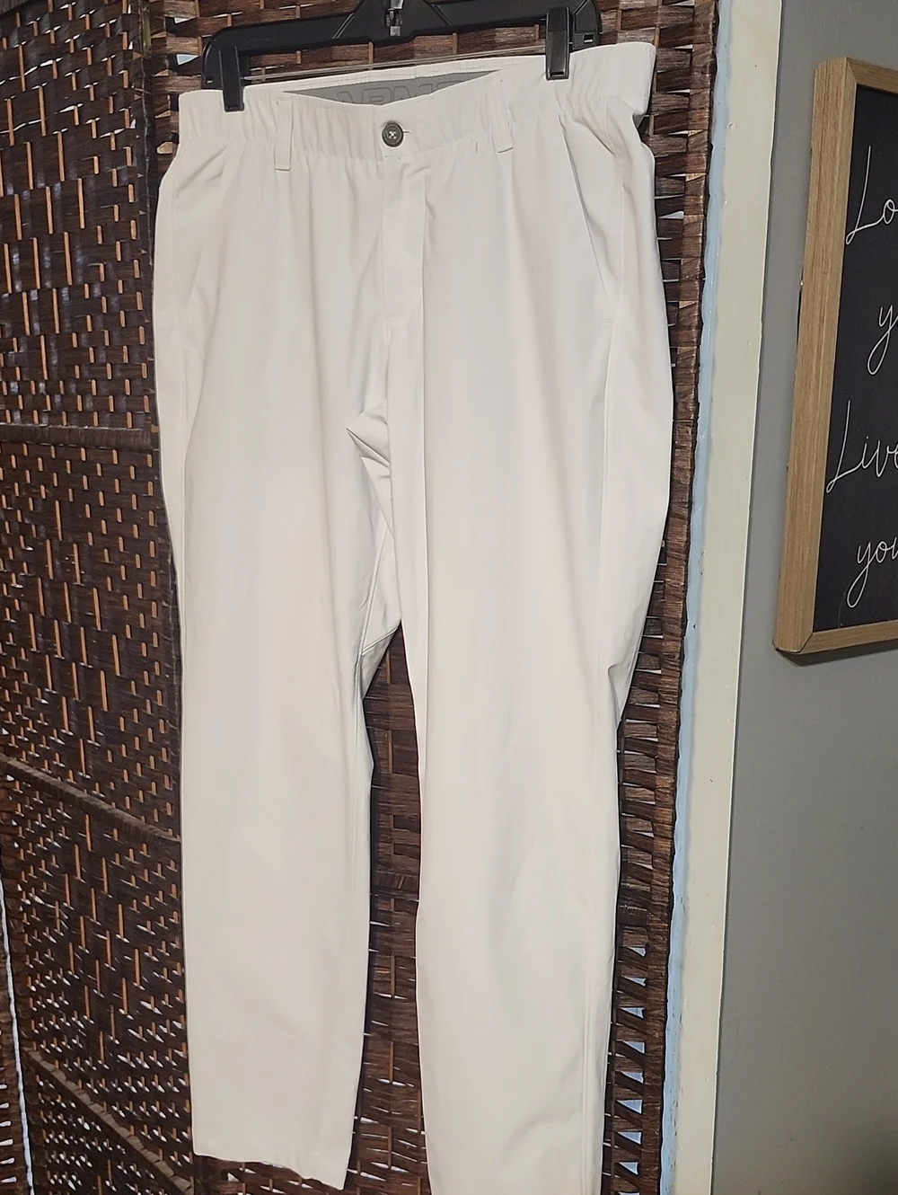 Men's White Elastic-Waist Casual/ Golf Pants